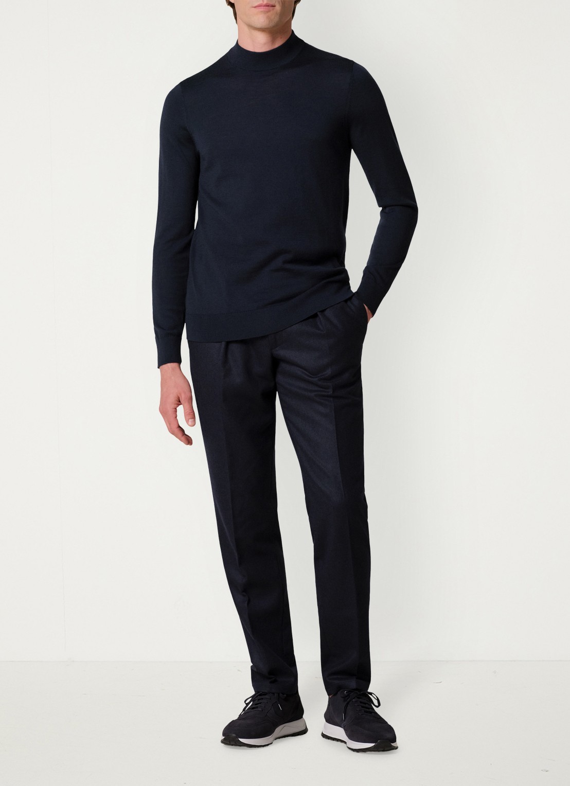 Profuomo Slim fit chino in wolblend - voorkant 2 donkerblauw
