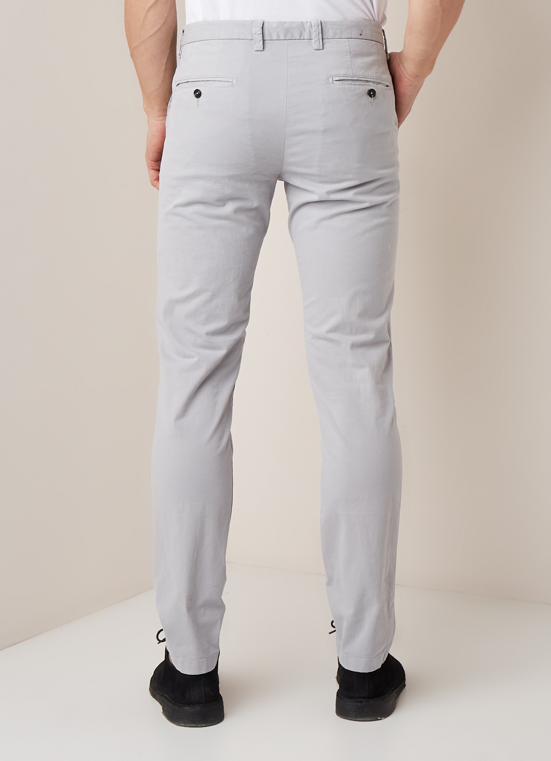Profuomo Slim fit chino met steekzakken  - achterkant lichtgrijs