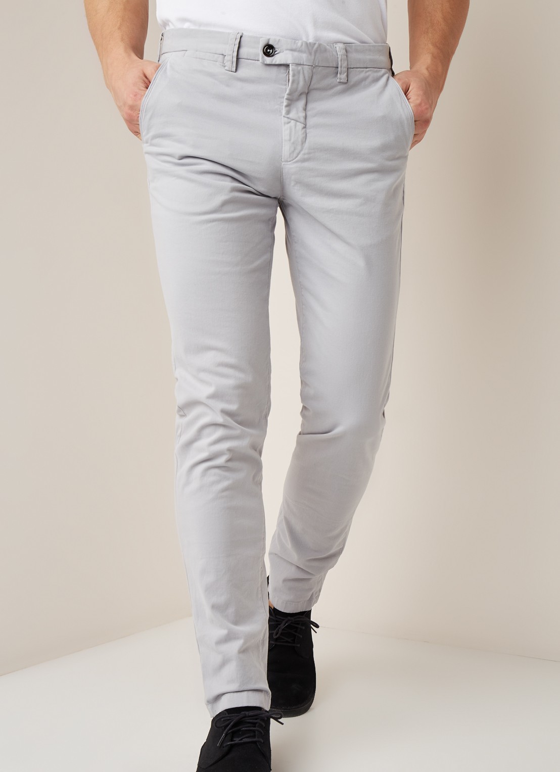Profuomo Slim fit chino met steekzakken  - detail 3 lichtgrijs
