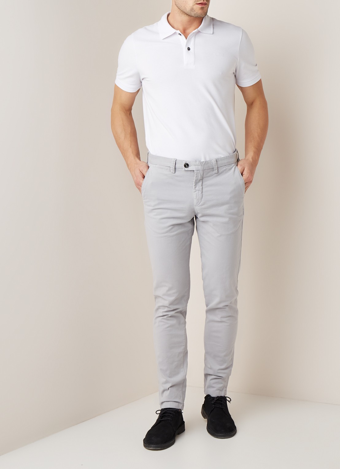 Profuomo Slim fit chino met steekzakken  - voorkant 5 lichtgrijs