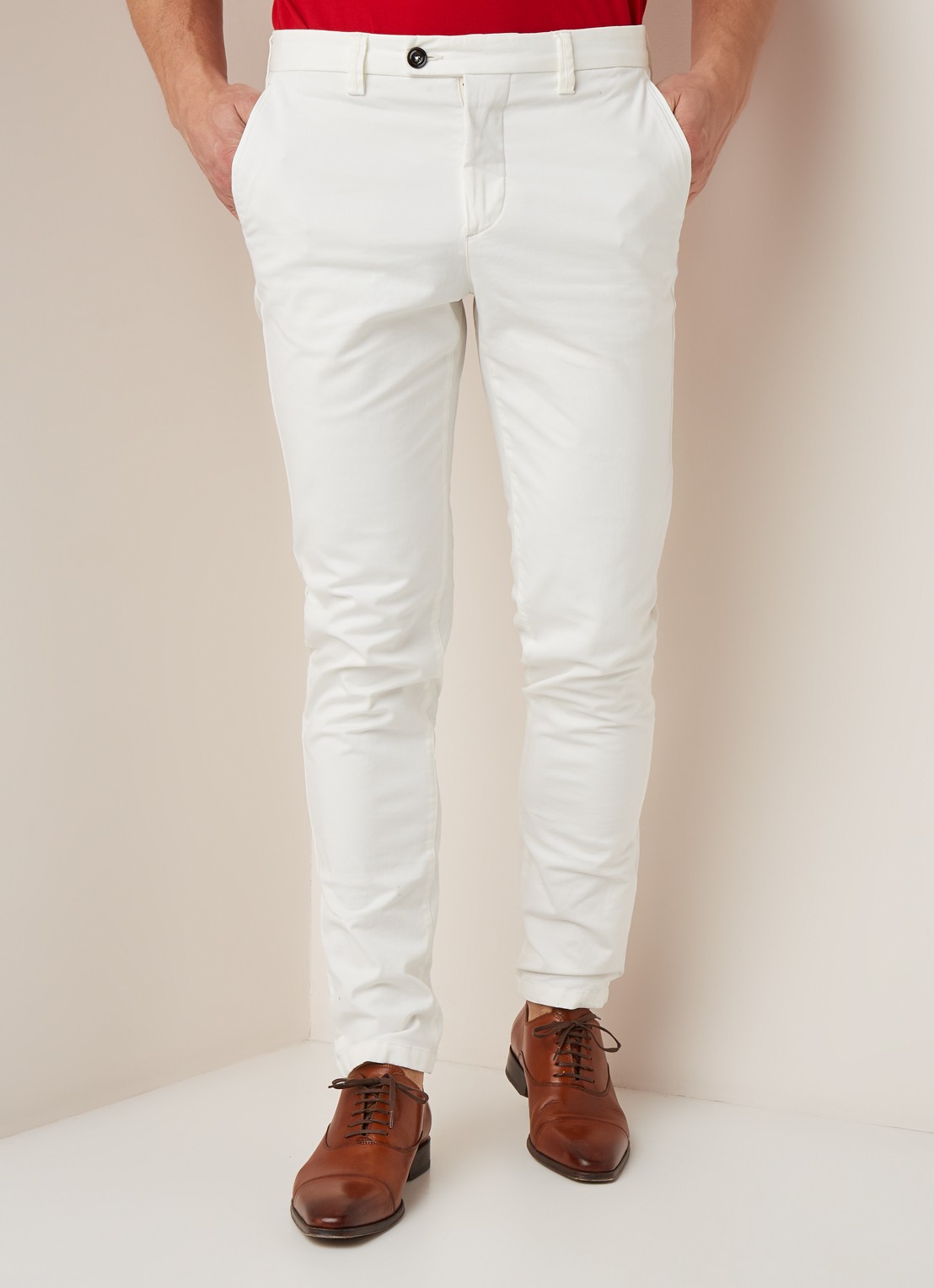 Profuomo Slim fit chino met steekzakken - detail 3 gebroken wit