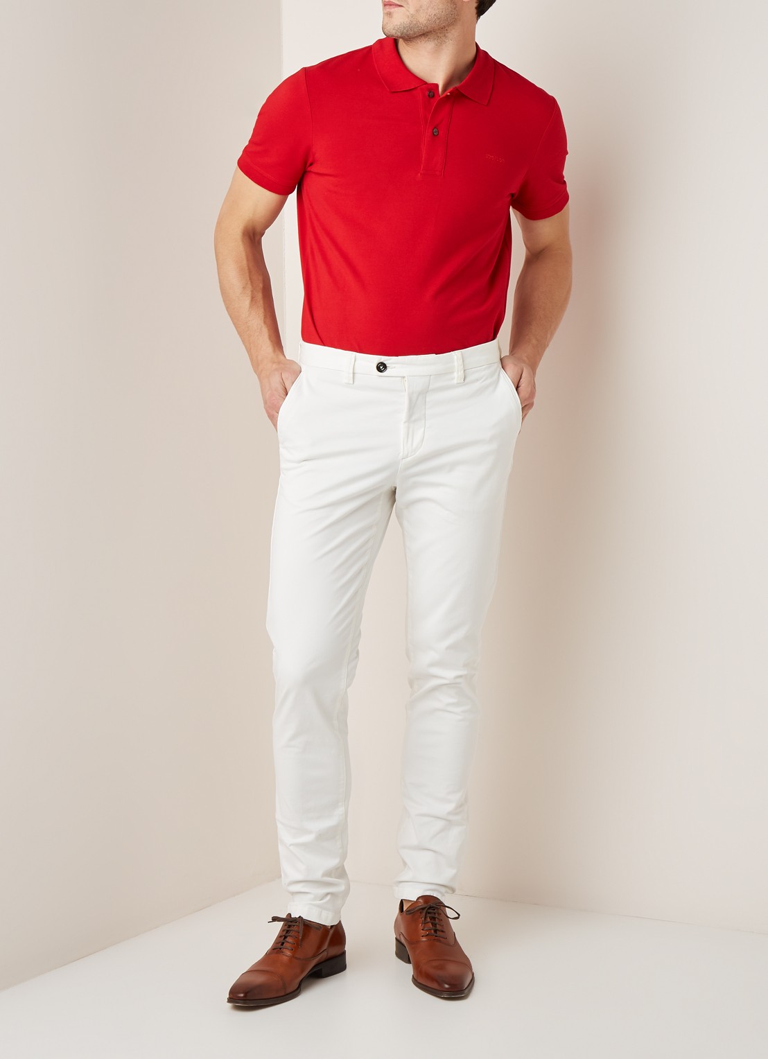 Profuomo Slim fit chino met steekzakken - voorkant 5 gebroken wit