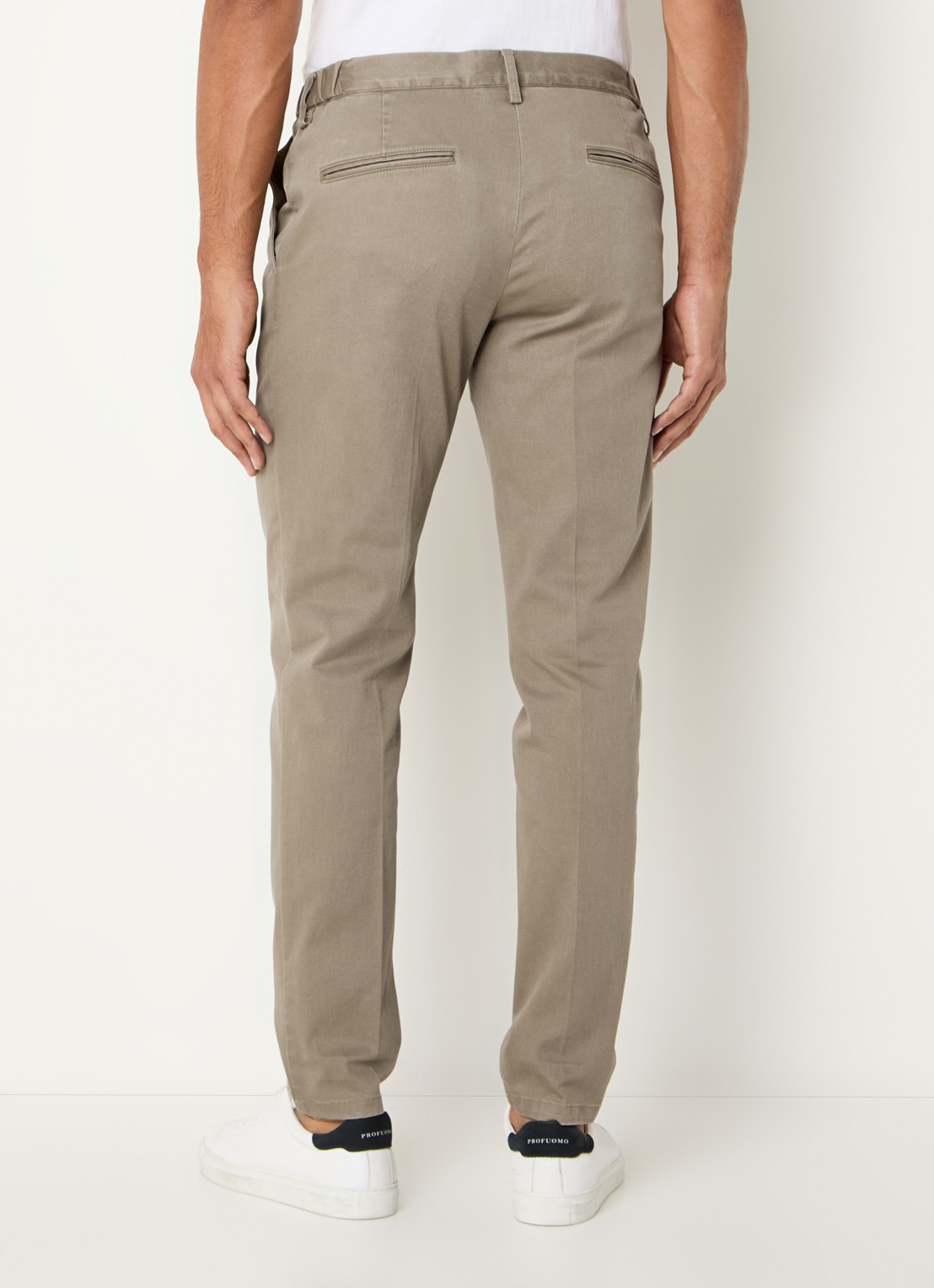 Profuomo Slim fit chino met steekzakken - achterkant donkerbeige