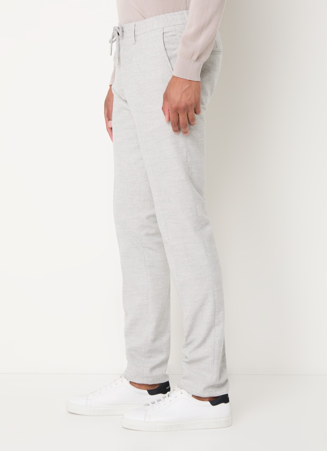 Profuomo Slim fit chino met trekkoord en steekzakken - detail 2 lichtgrijs