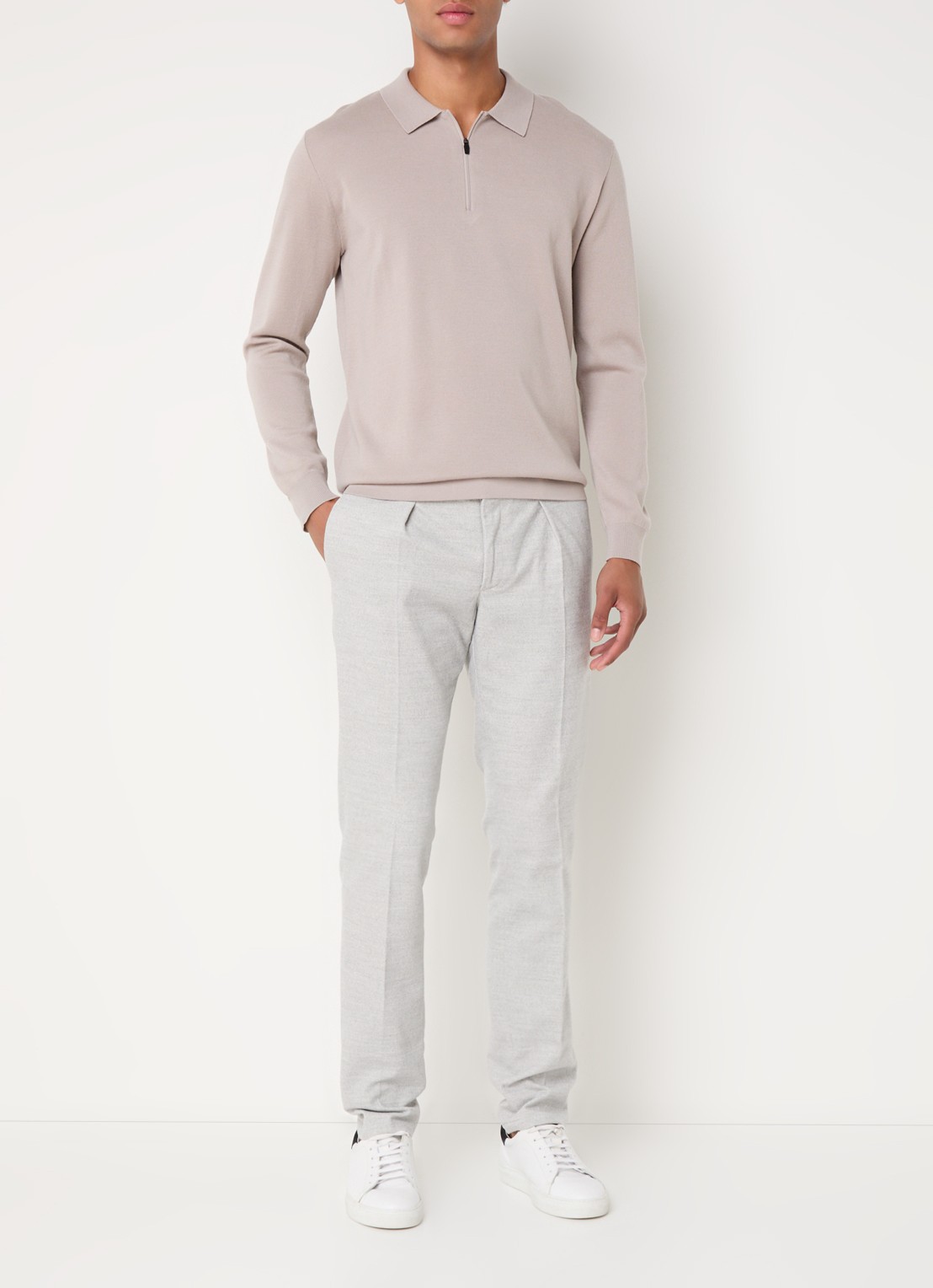 Profuomo Slim fit chino met trekkoord en steekzakken - voorkant 6 lichtgrijs