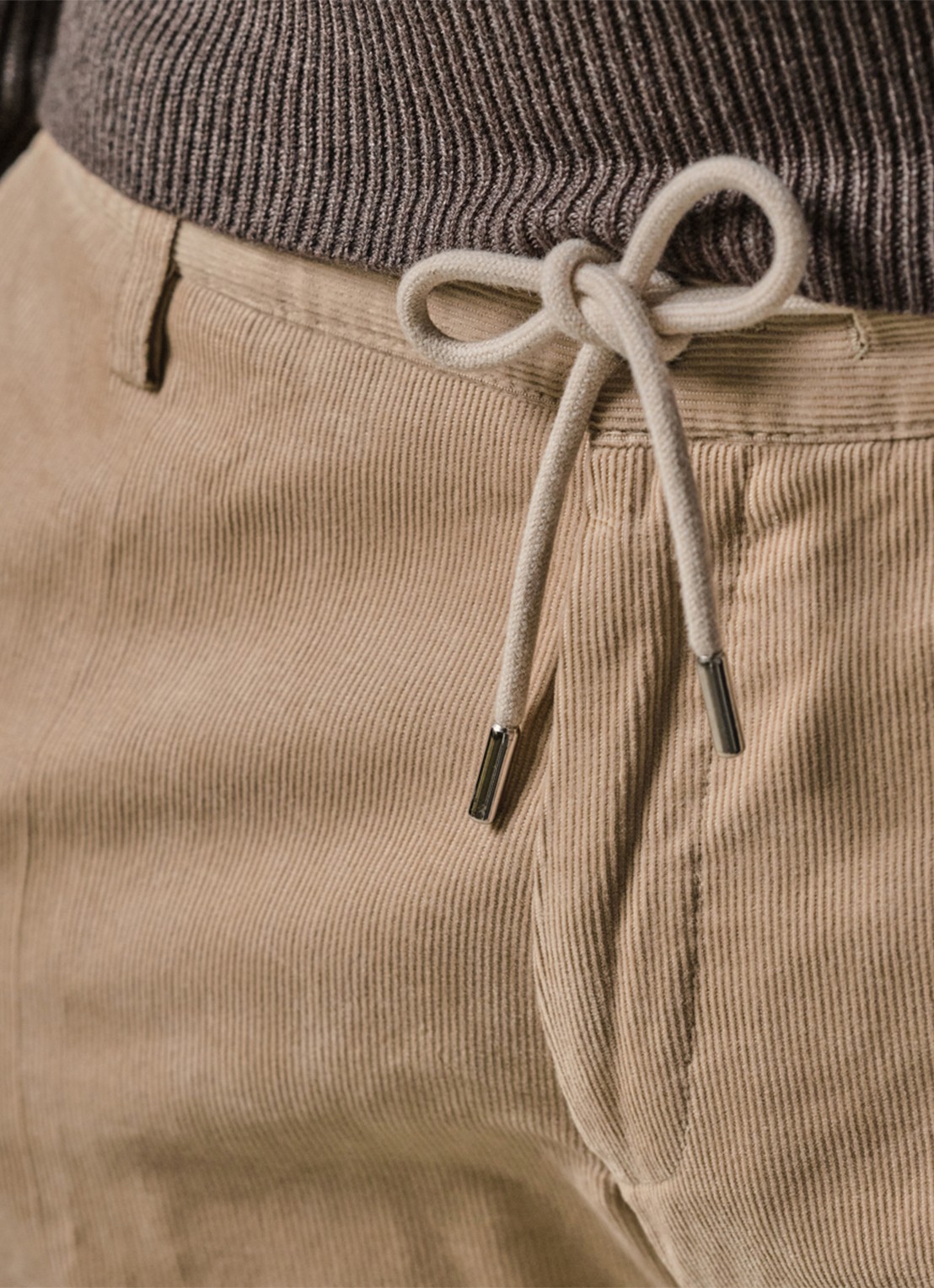 Profuomo Slim fit chino van corduroy met steekzakken - detail 5 donkerbeige