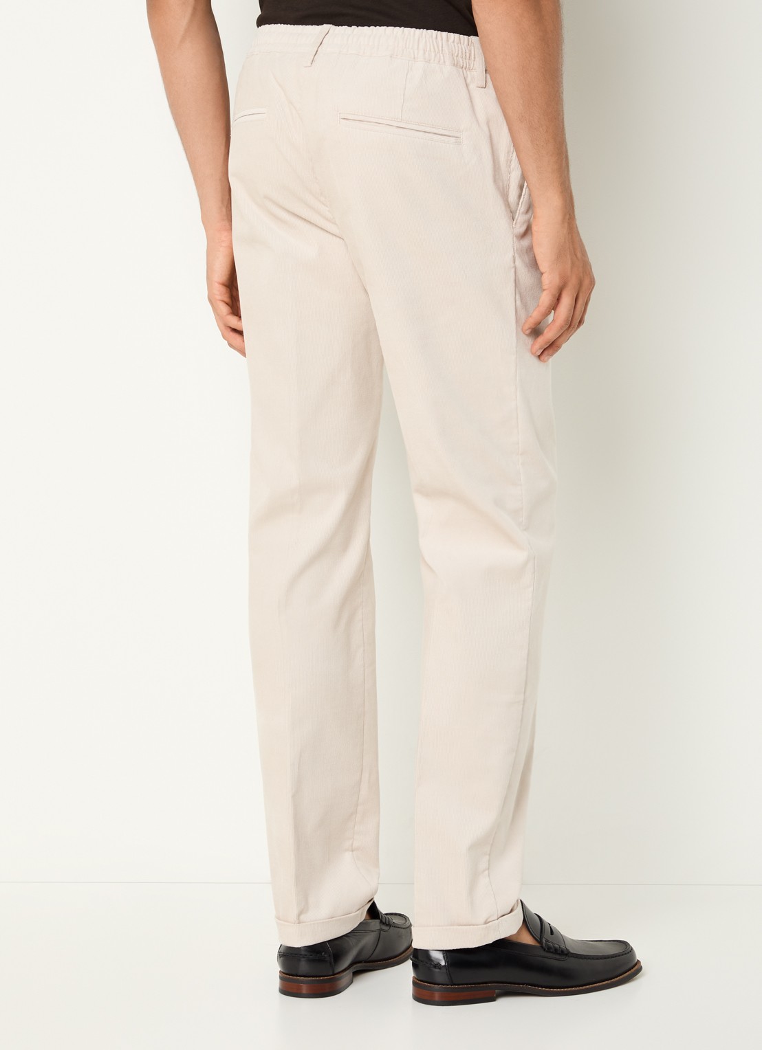 Profuomo Slim fit chino van corduroy met steekzakken - achterkant beige