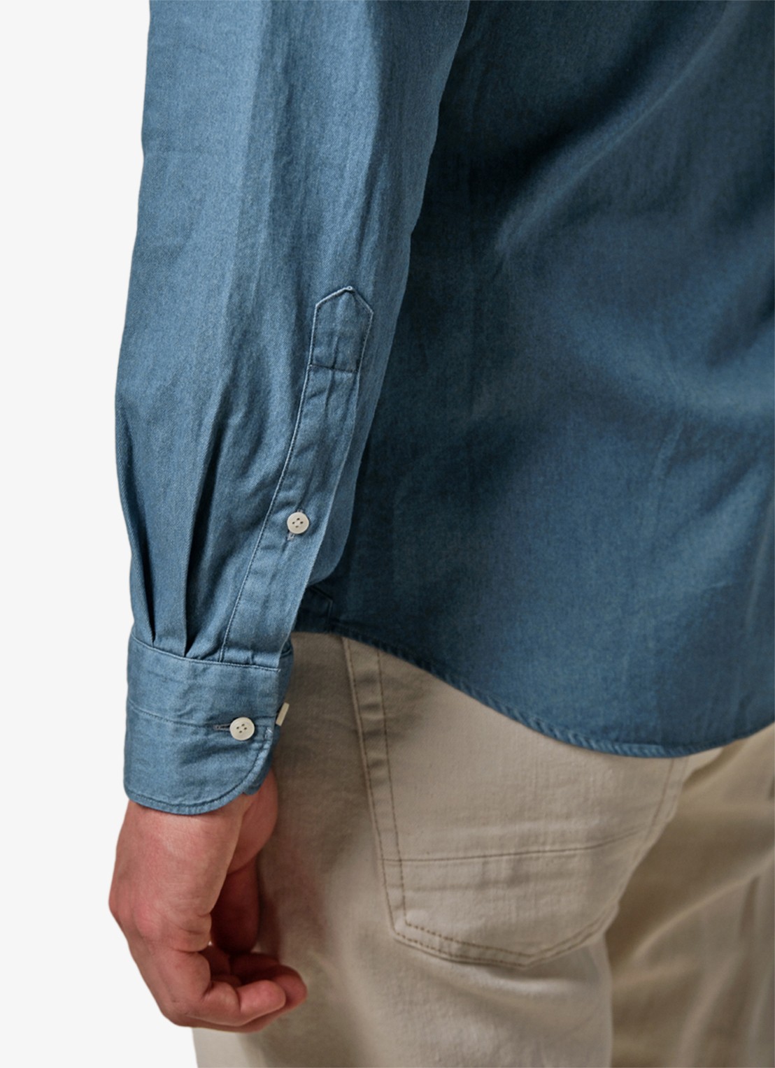 Profuomo Slim fit denim shirt met cutaway kraag - detail 2 blauw