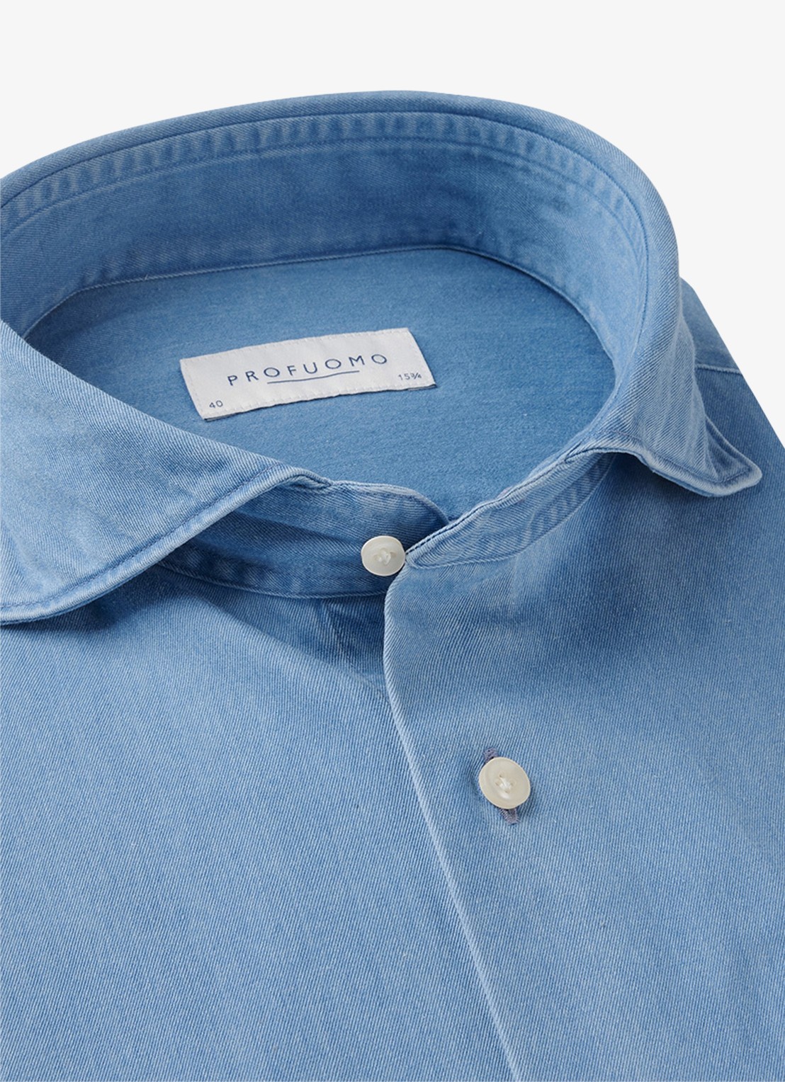 Profuomo Slim fit denim shirt met cutaway kraag - detail 3 blauw