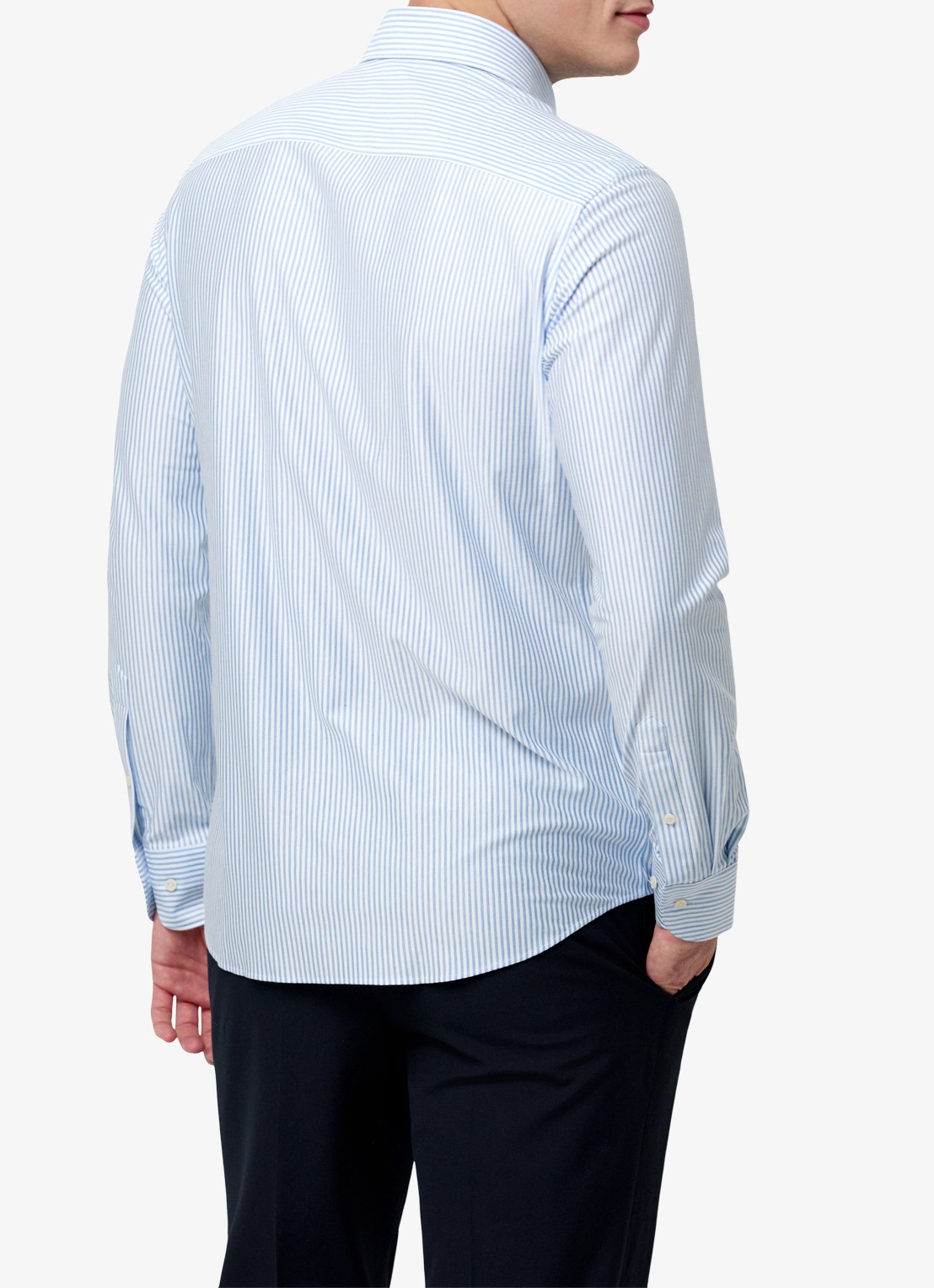 Profuomo Slim fit Japanese knitted shirt met streepprint - achterkant 6 lichtblauw