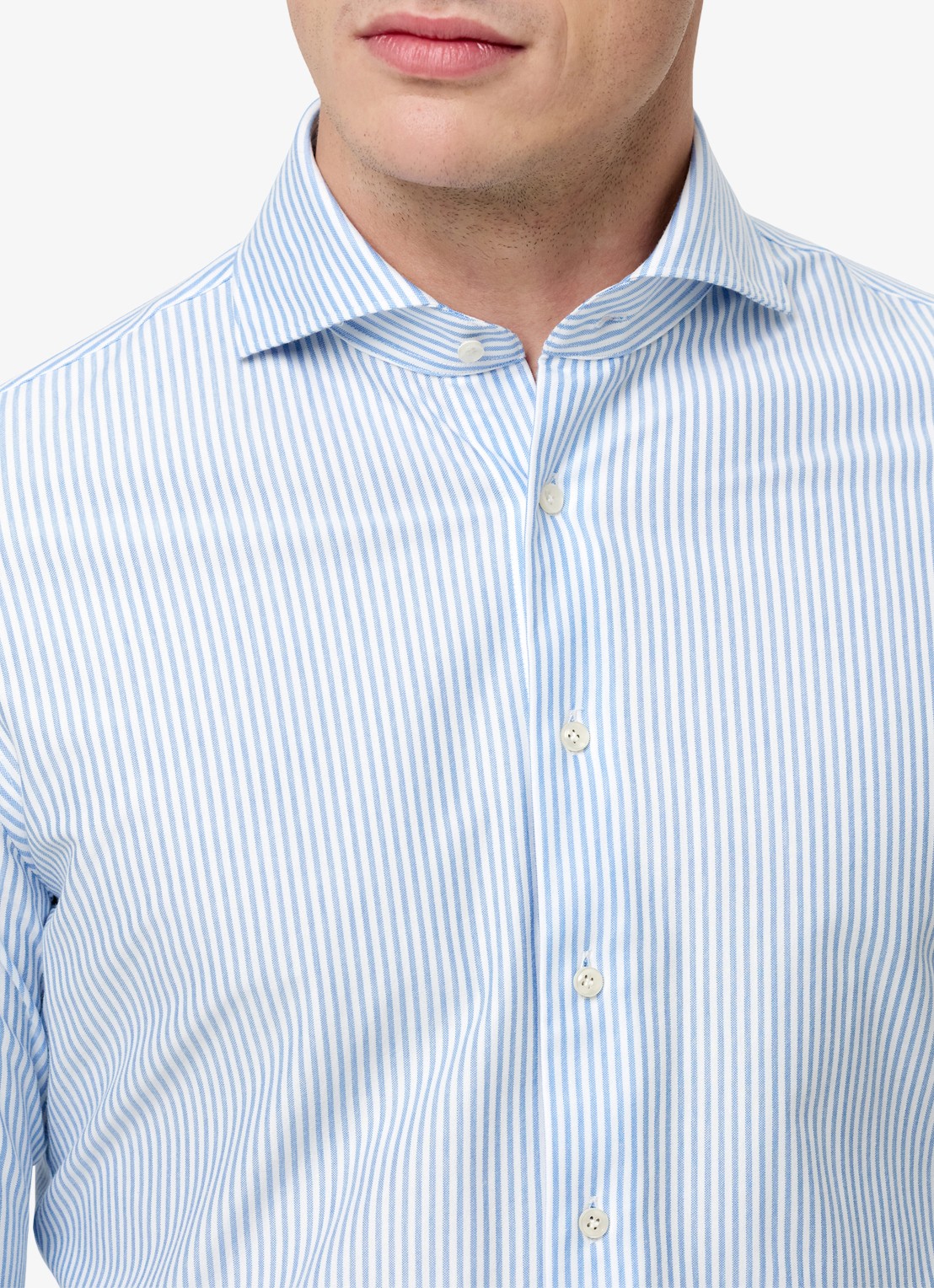 Profuomo Slim fit Japanese knitted shirt met streepprint - detail 2 lichtblauw