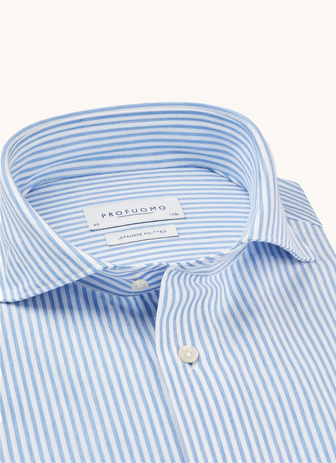 Profuomo Slim fit Japanese knitted shirt met streepprint - detail 3 lichtblauw