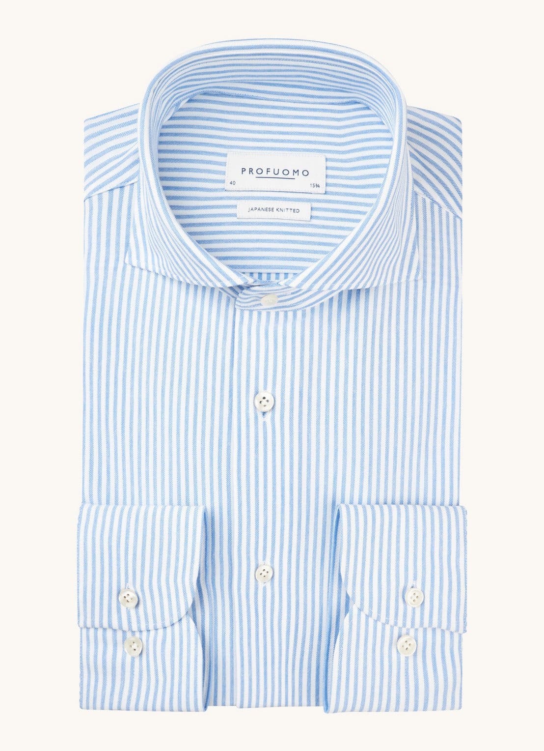 Profuomo Slim fit Japanese knitted shirt met streepprint - voorkant 4 lichtblauw