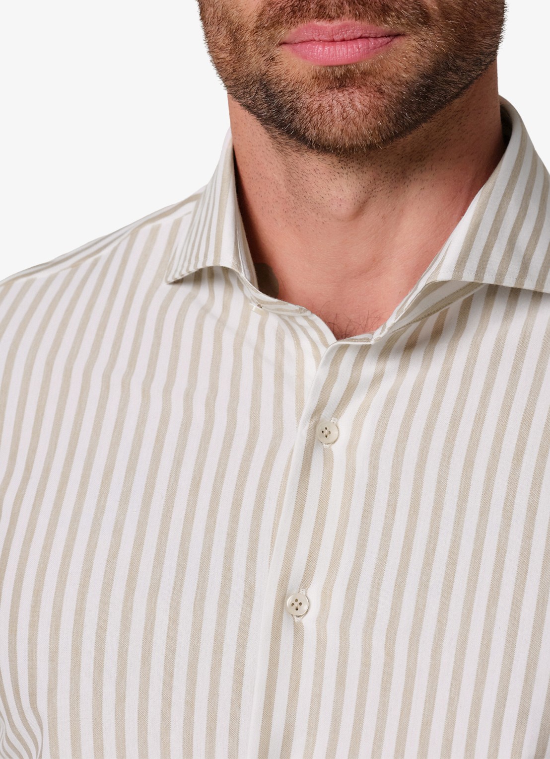 Profuomo Slim fit Japanese knitted shirt overhemd met streepprint - detail 6 beige