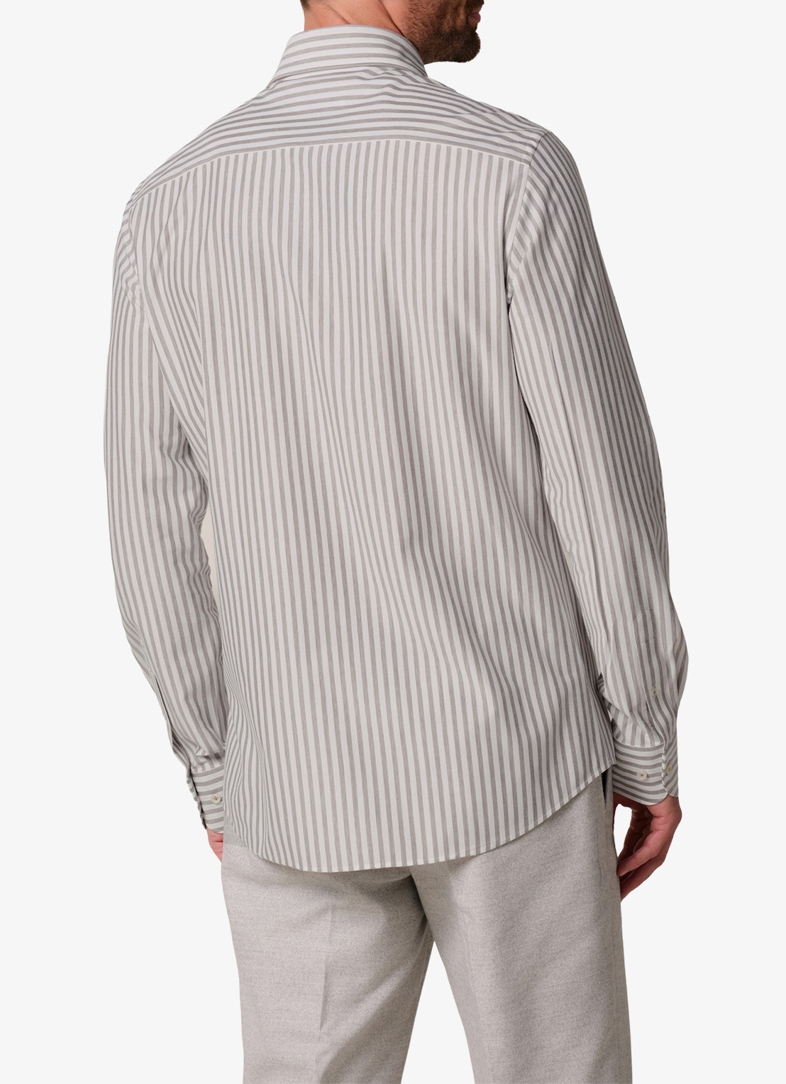 Profuomo Slim fit Japanese knitted shirt overhemd met streepprint - achterkant 3 grijs