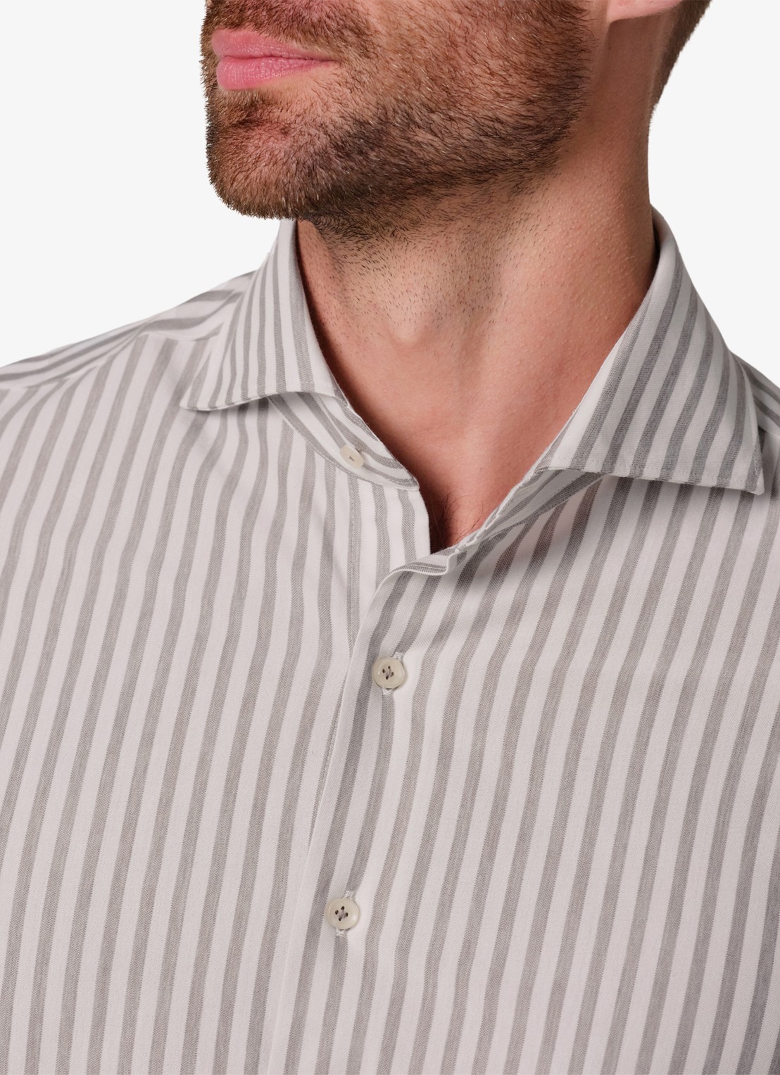 Profuomo Slim fit Japanese knitted shirt overhemd met streepprint - detail 6 grijs