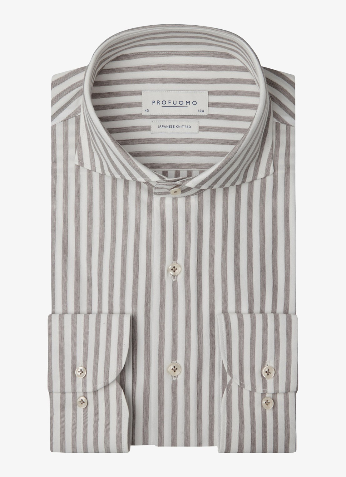 Profuomo Slim fit Japanese knitted shirt overhemd met streepprint - voorkant grijs