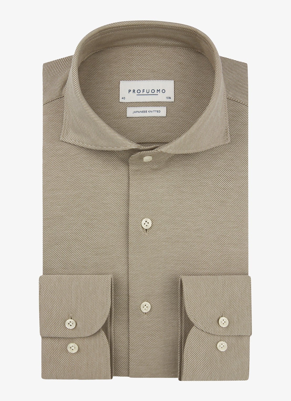 Profuomo Slim fit Japanese knitted shirt overhemd - voorkant 2 cognac