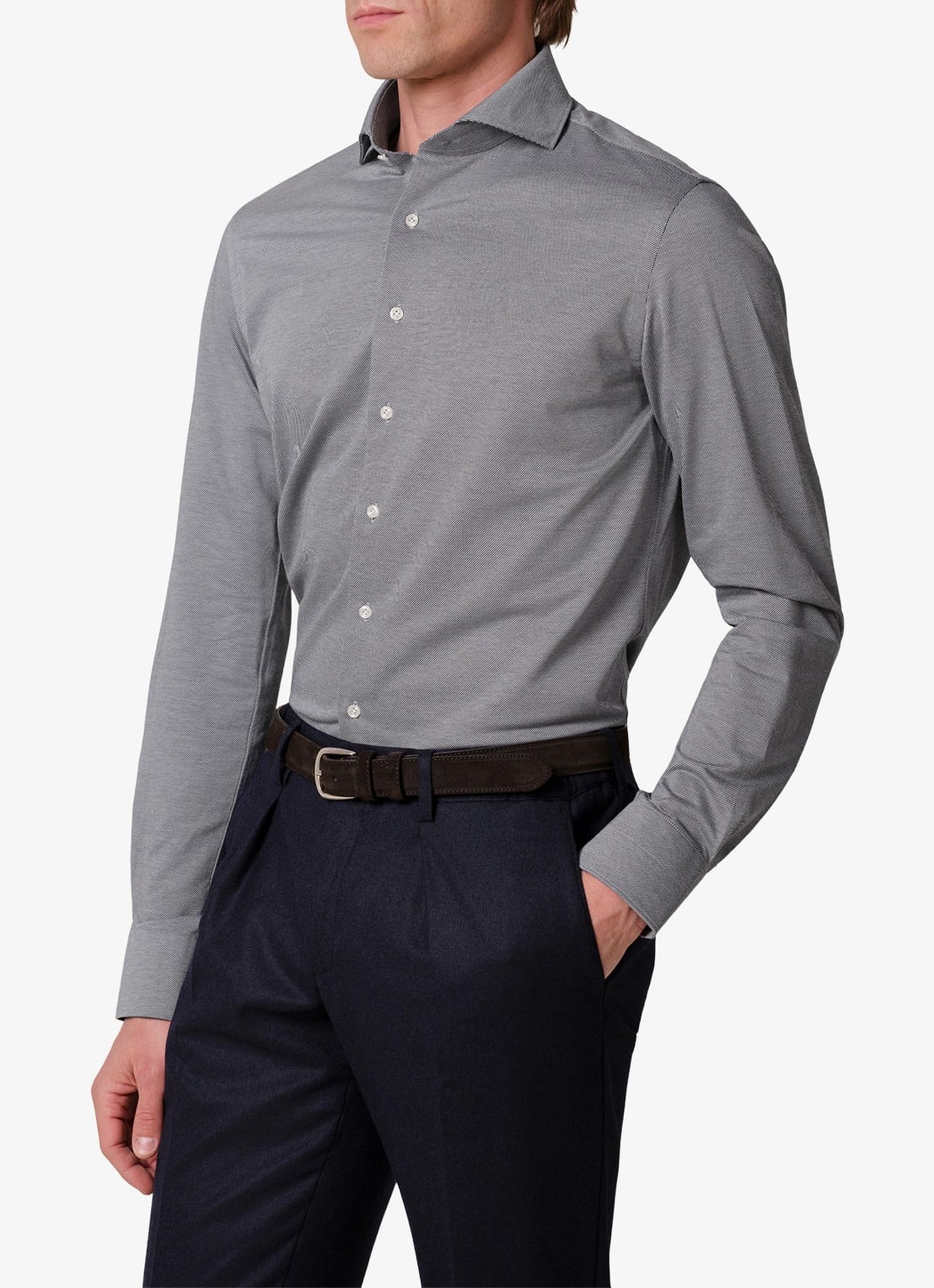 Profuomo Slim fit Japanese knitted shirt overhemd - detail 4 royalblauw