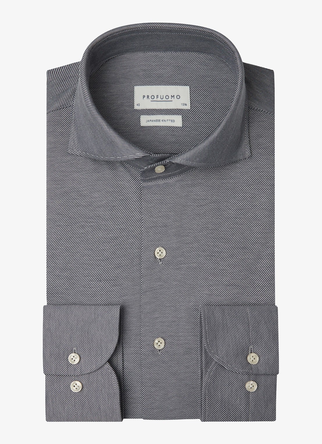 Profuomo Slim fit Japanese knitted shirt overhemd - voorkant royalblauw
