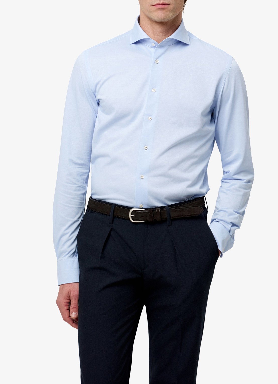 Profuomo Slim fit Japanese knitted shirt - detail 4 lichtblauw