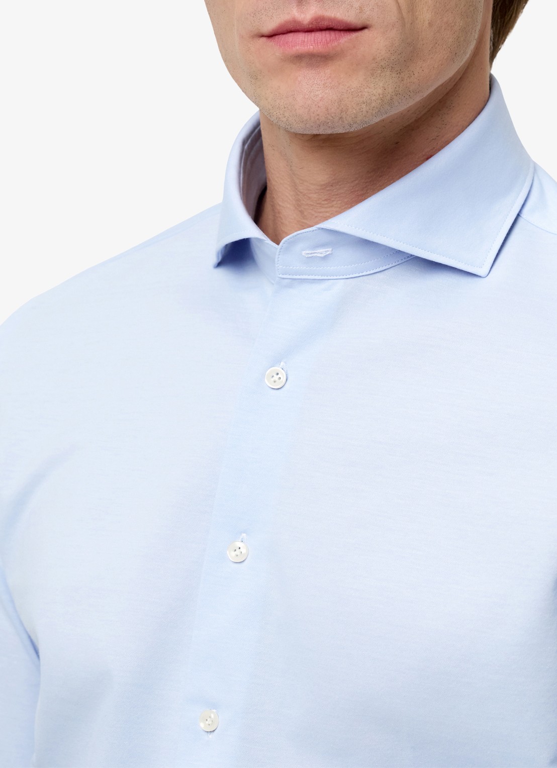 Profuomo Slim fit Japanese knitted shirt - detail 5 lichtblauw