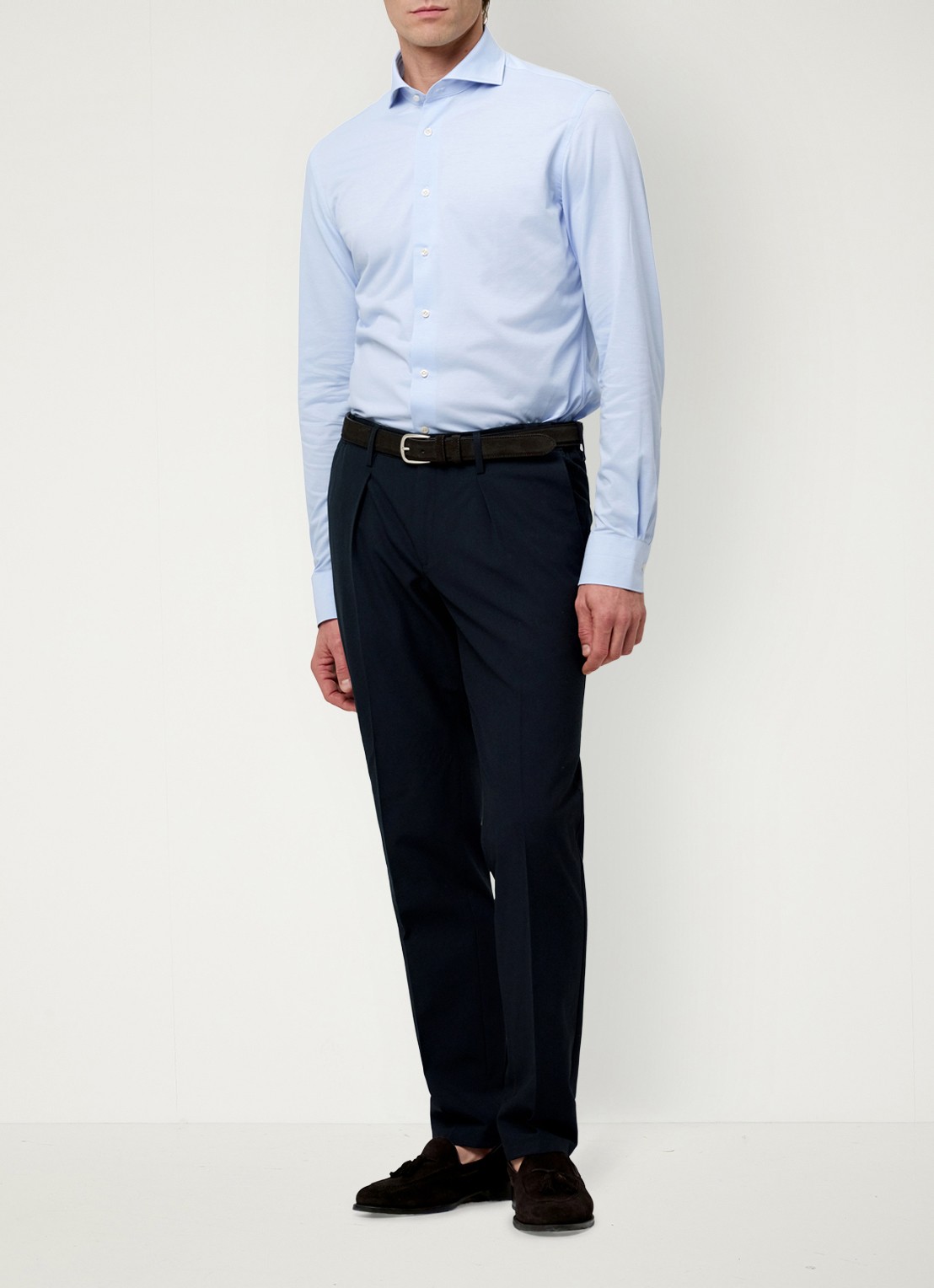 Profuomo Slim fit Japanese knitted shirt - voorkant 2 lichtblauw
