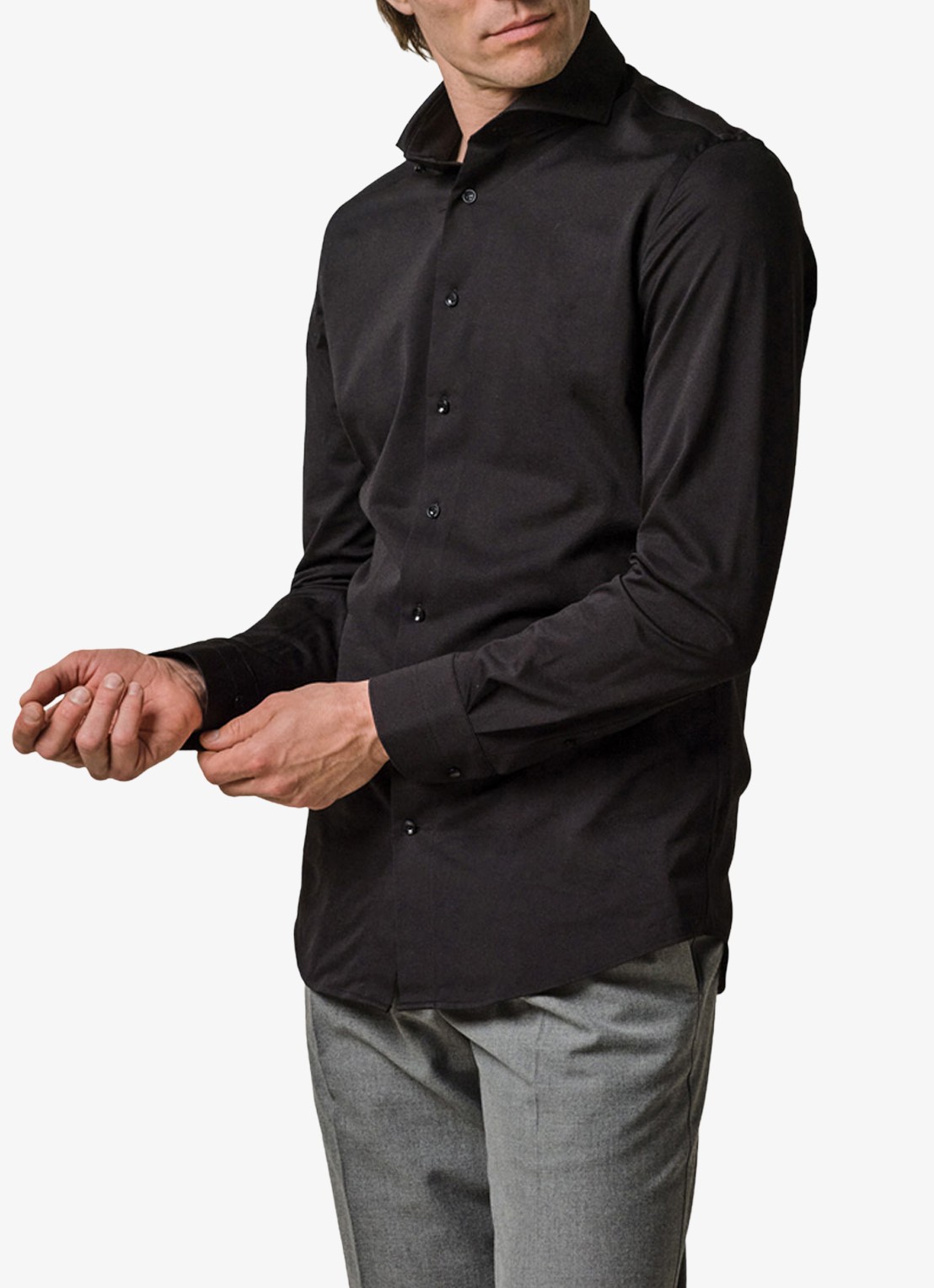 Profuomo Slim fit Japanese knitted shirt - detail zwart
