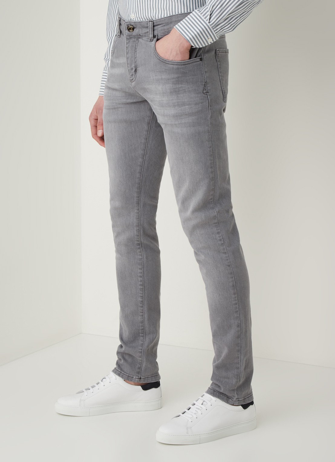 Profuomo Slim fit jeans met stretch  - detail 3 middengrijs