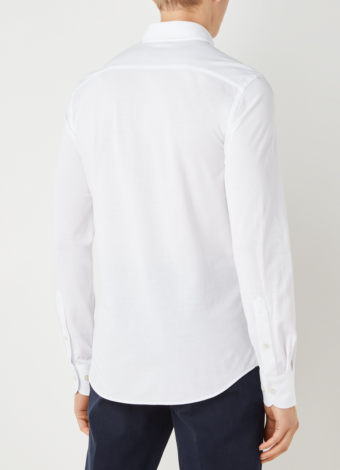 Profuomo Slim fit knitted overhemd met cut away kraag - achterkant wit