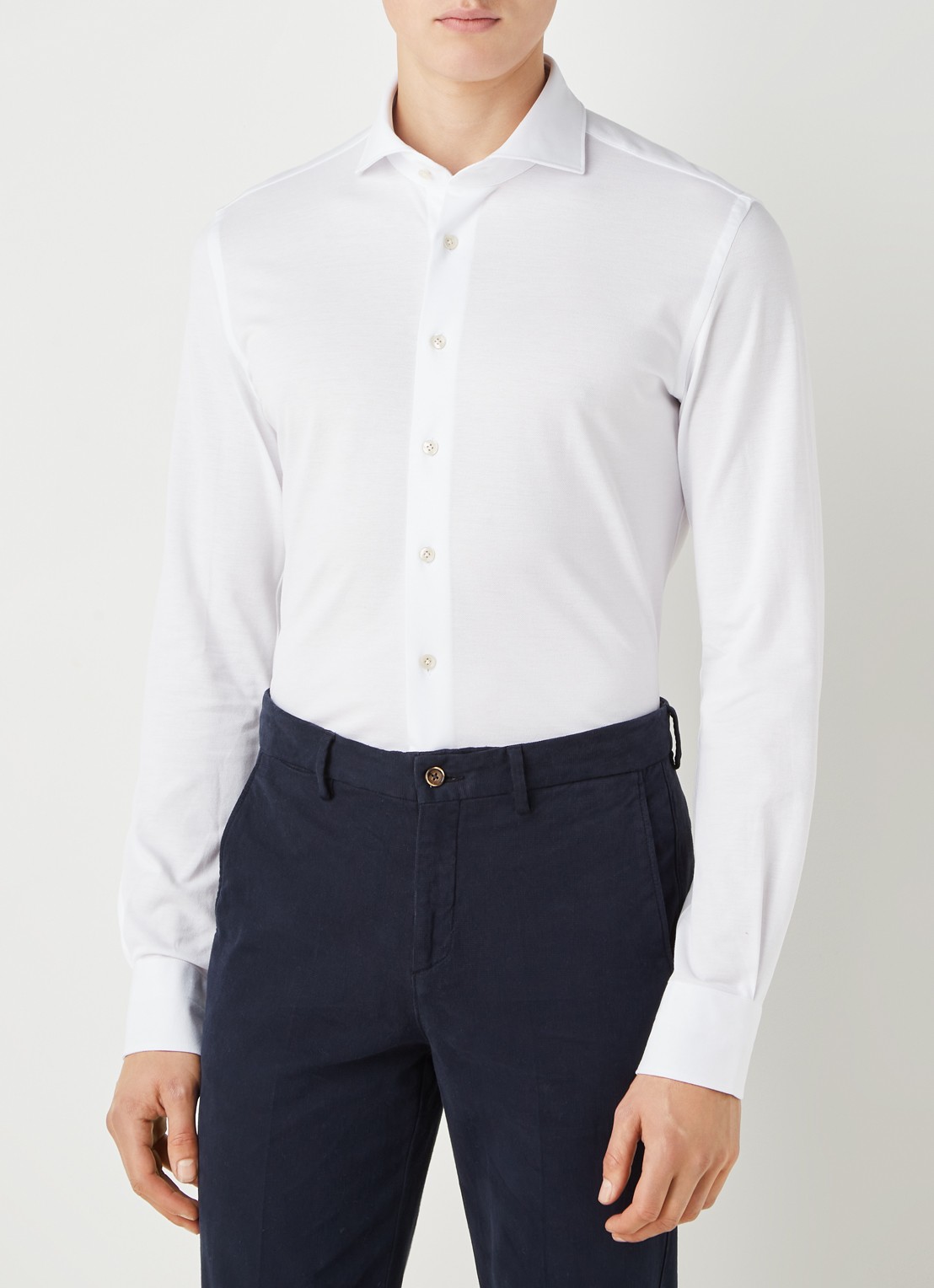 Profuomo Slim fit knitted overhemd met cut away kraag - detail 4 wit