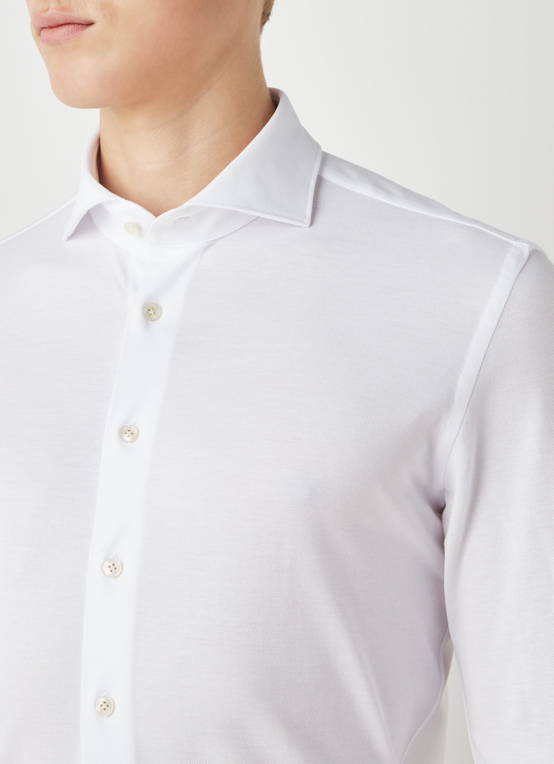 Profuomo Slim fit knitted overhemd met cut away kraag - detail 5 wit
