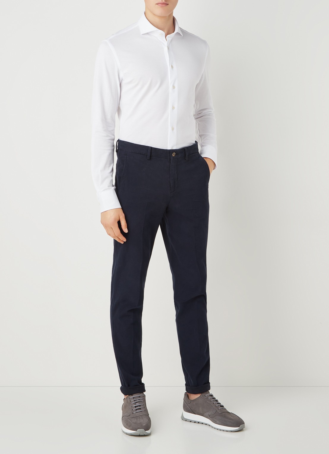 Profuomo Slim fit knitted overhemd met cut away kraag - voorkant 2 wit