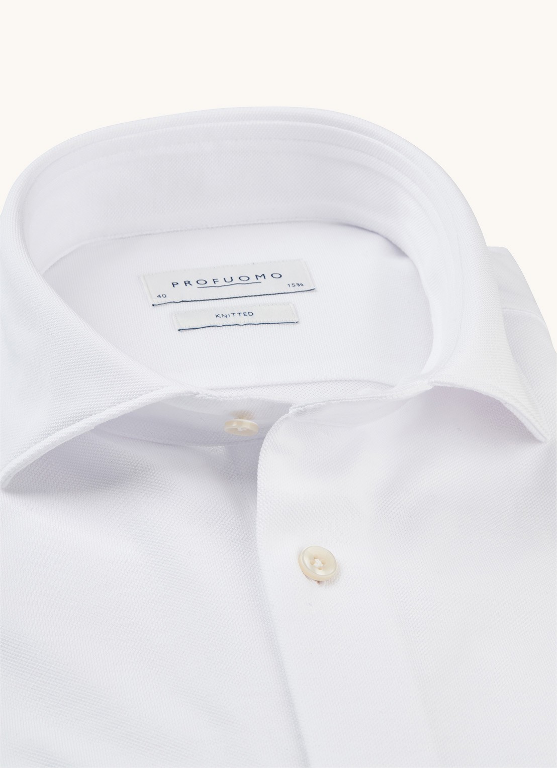 Profuomo Slim fit knitted overhemd met cut away kraag - detail 6 wit
