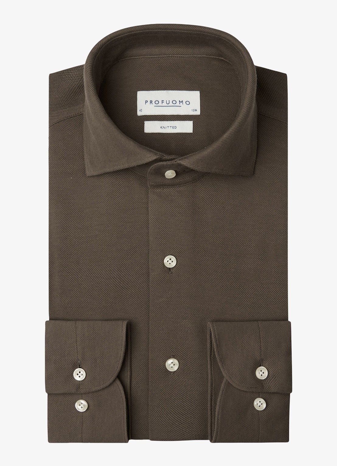 Profuomo Slim fit knitted shirt overhemd - voorkant 2 taupe