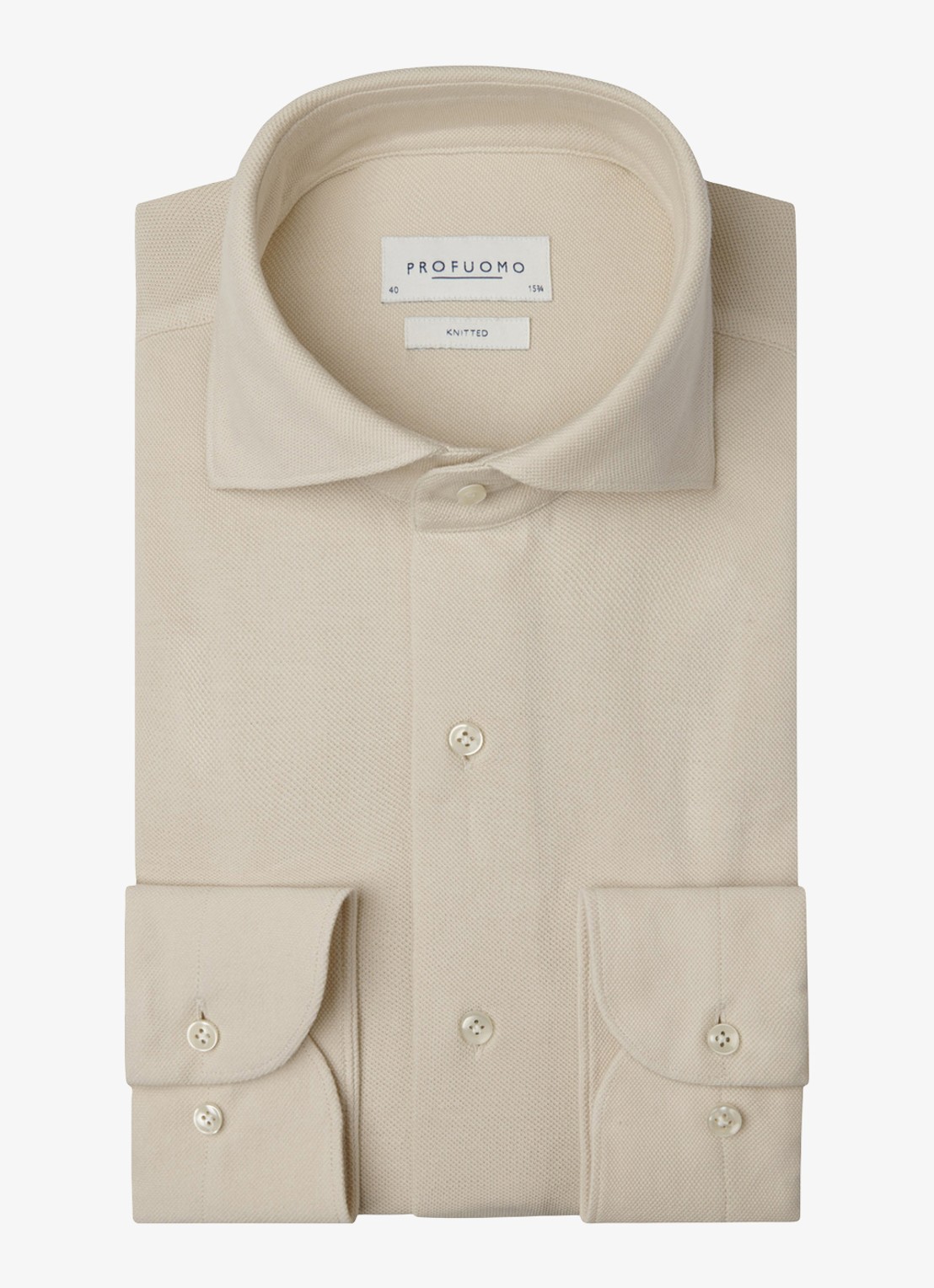 Profuomo Slim fit knitted shirt overhemd - voorkant 2 zand