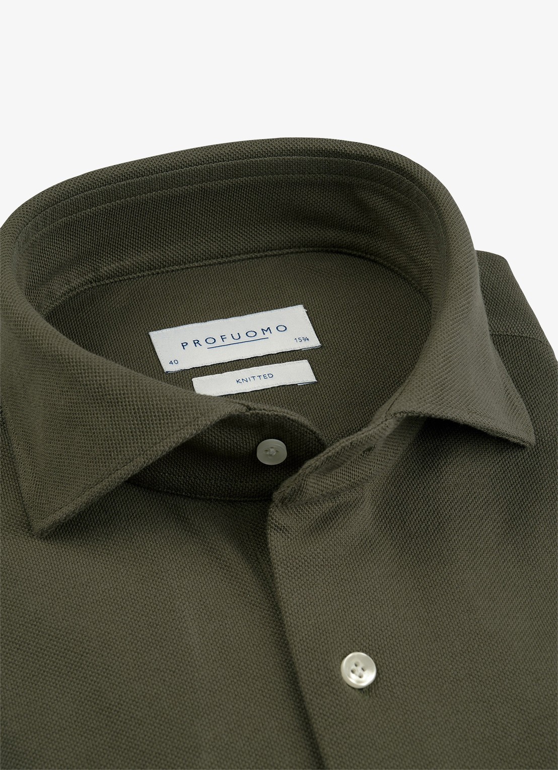 Profuomo Slim fit knitted shirt overhemd - detail donkergroen