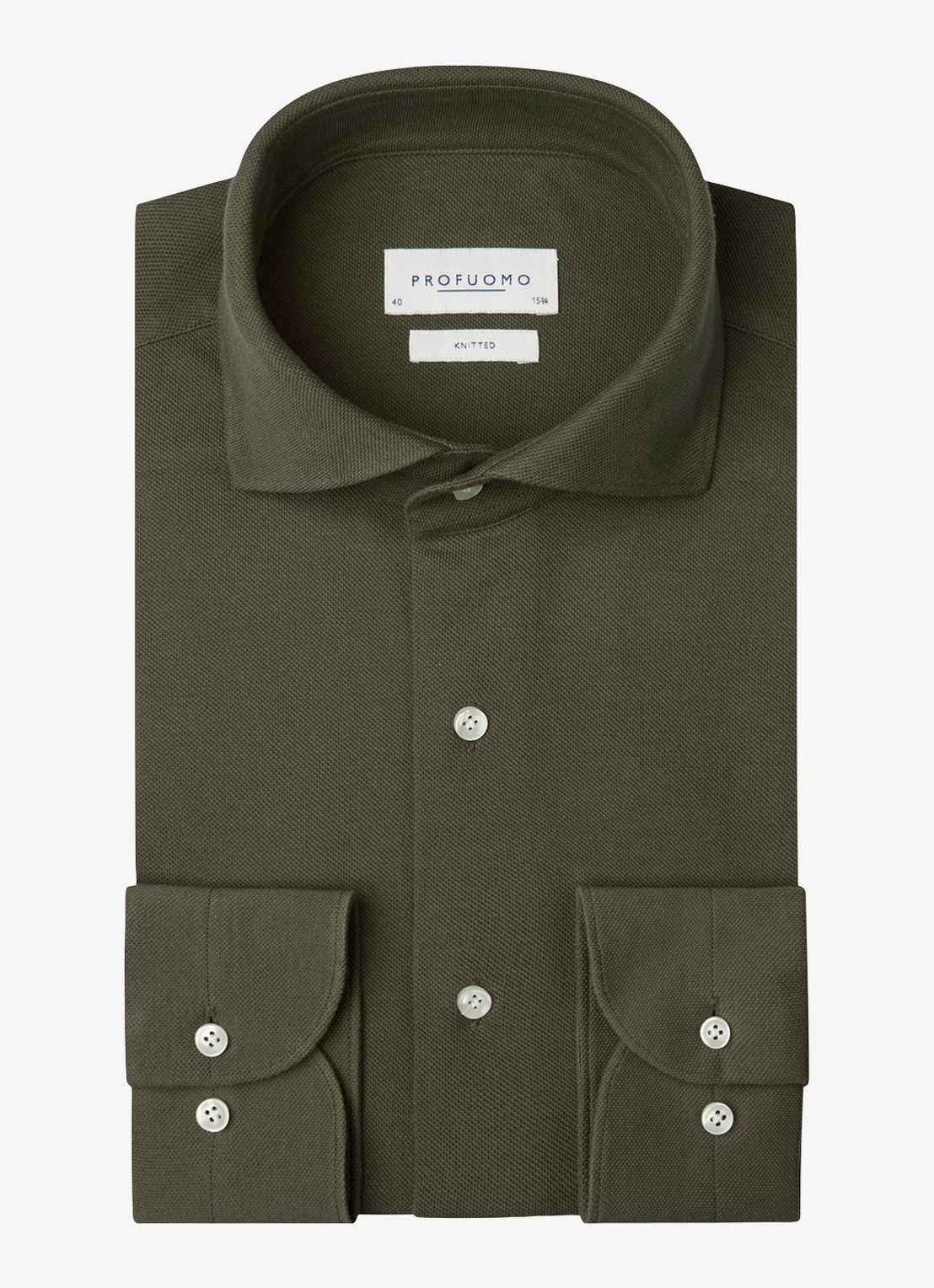 Profuomo Slim fit knitted shirt overhemd - voorkant 2 donkergroen