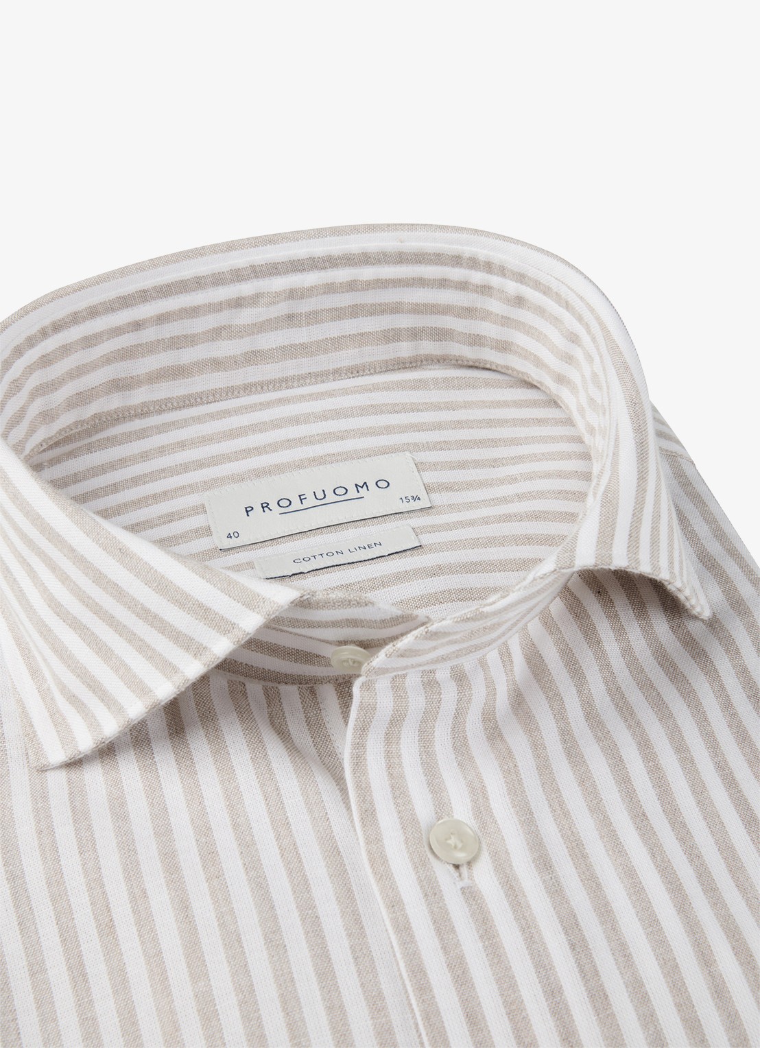 Profuomo Slim fit overhemd in linnenblend met streepprint - detail 2 beige
