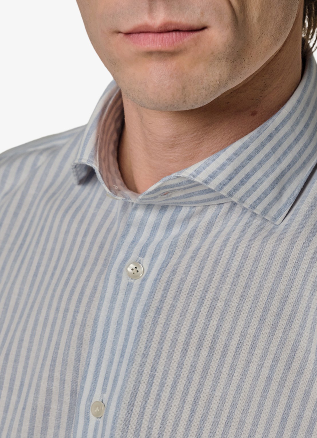 Profuomo Slim fit overhemd in linnenblend met streepprint - detail 5 blauw
