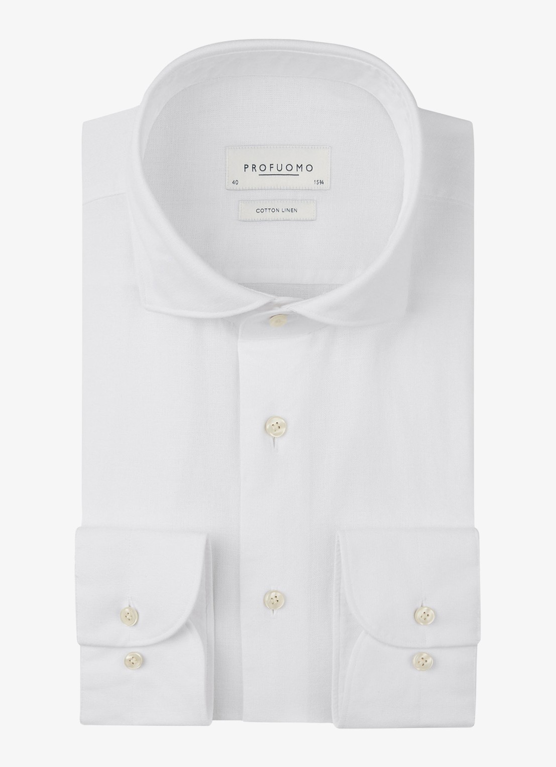 Profuomo Slim fit overhemd in linnenblend - voorkant 2 wit