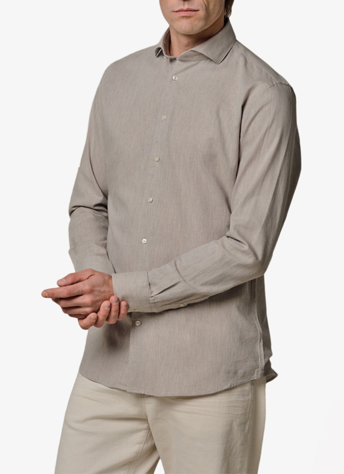 Profuomo Slim fit overhemd in linnenblend - detail 4 beige