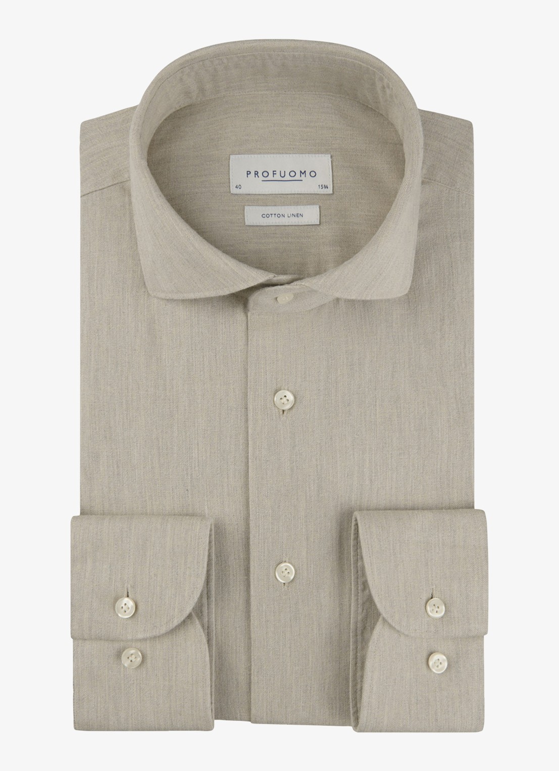 Profuomo Slim fit overhemd in linnenblend - voorkant 2 beige