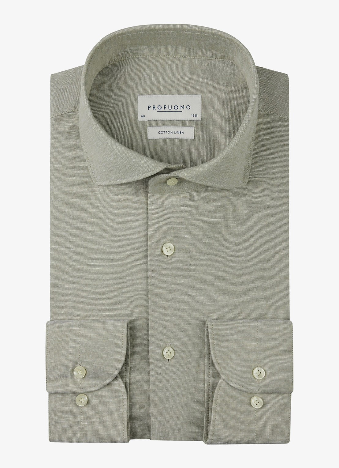 Profuomo Slim fit overhemd in linnenblend - voorkant lichtgroen
