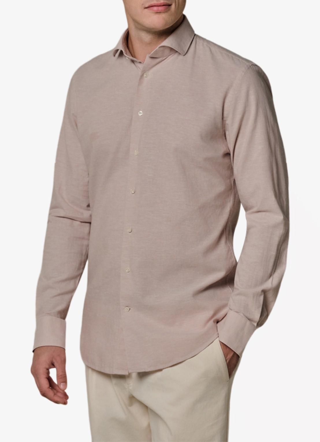 Profuomo Slim fit overhemd in linnenblend - detail roze