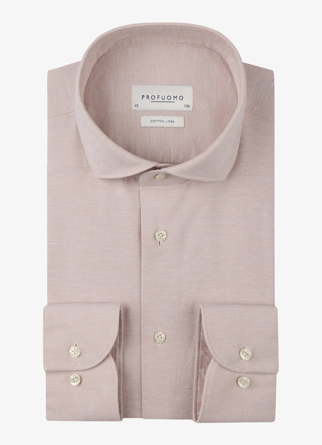 Profuomo Slim fit overhemd in linnenblend - voorkant 5 roze
