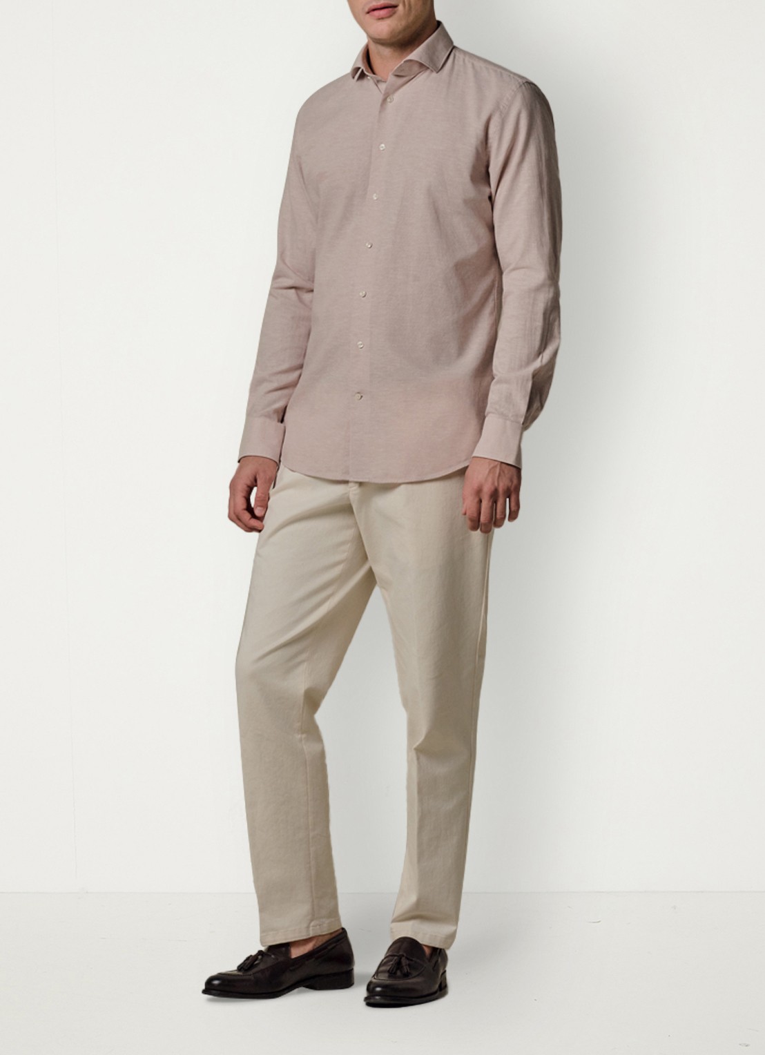 Profuomo Slim fit overhemd in linnenblend - voorkant 6 roze