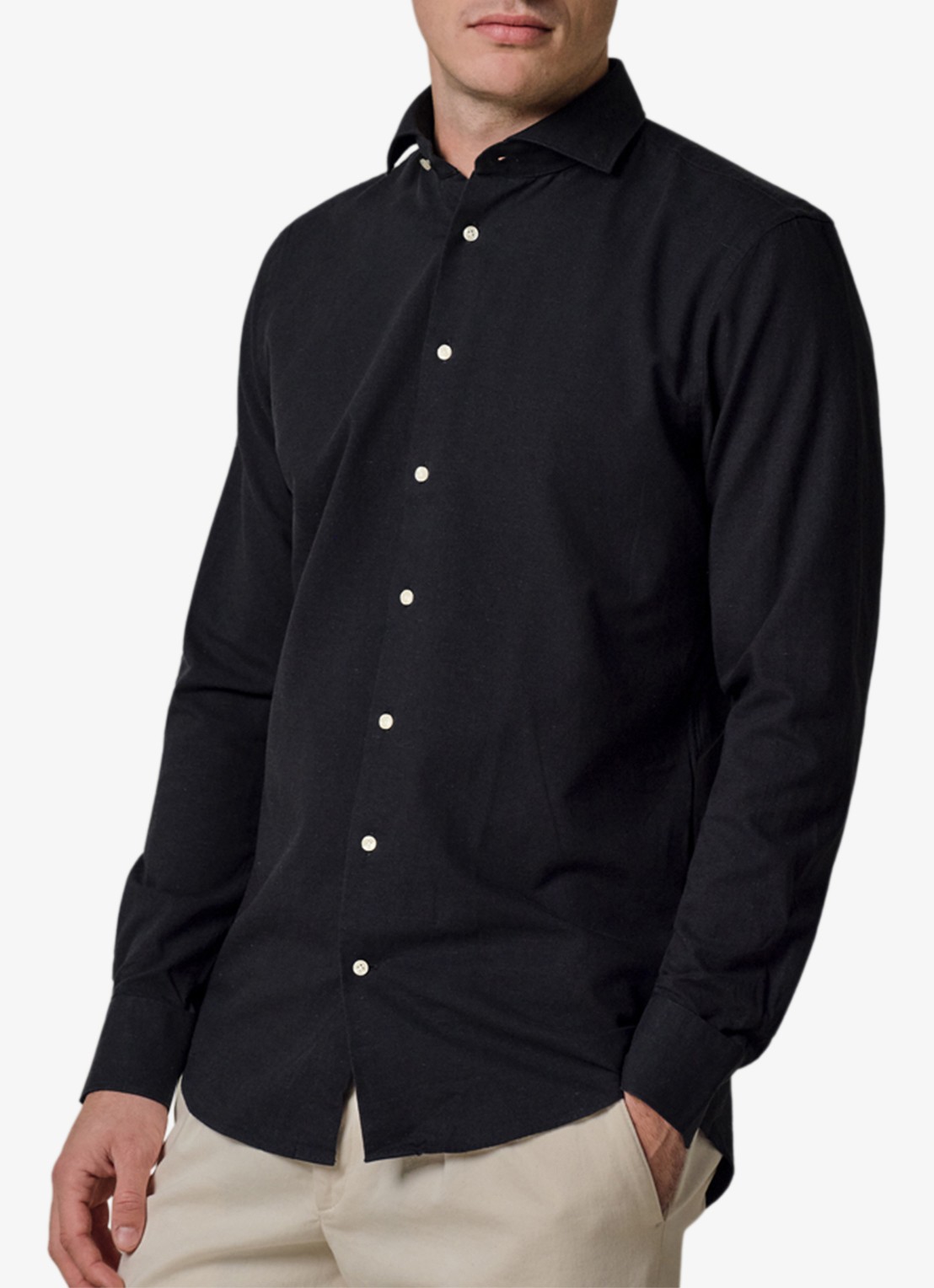 Profuomo Slim fit overhemd in linnenblend - detail 4 donkerblauw