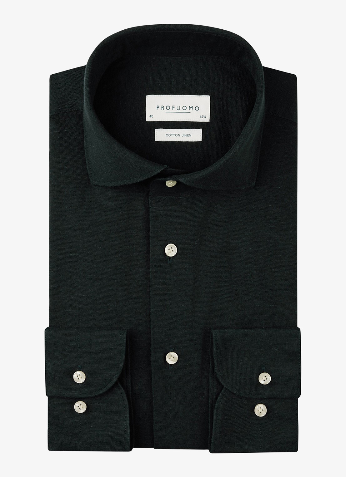 Profuomo Slim fit overhemd in linnenblend - voorkant donkerblauw