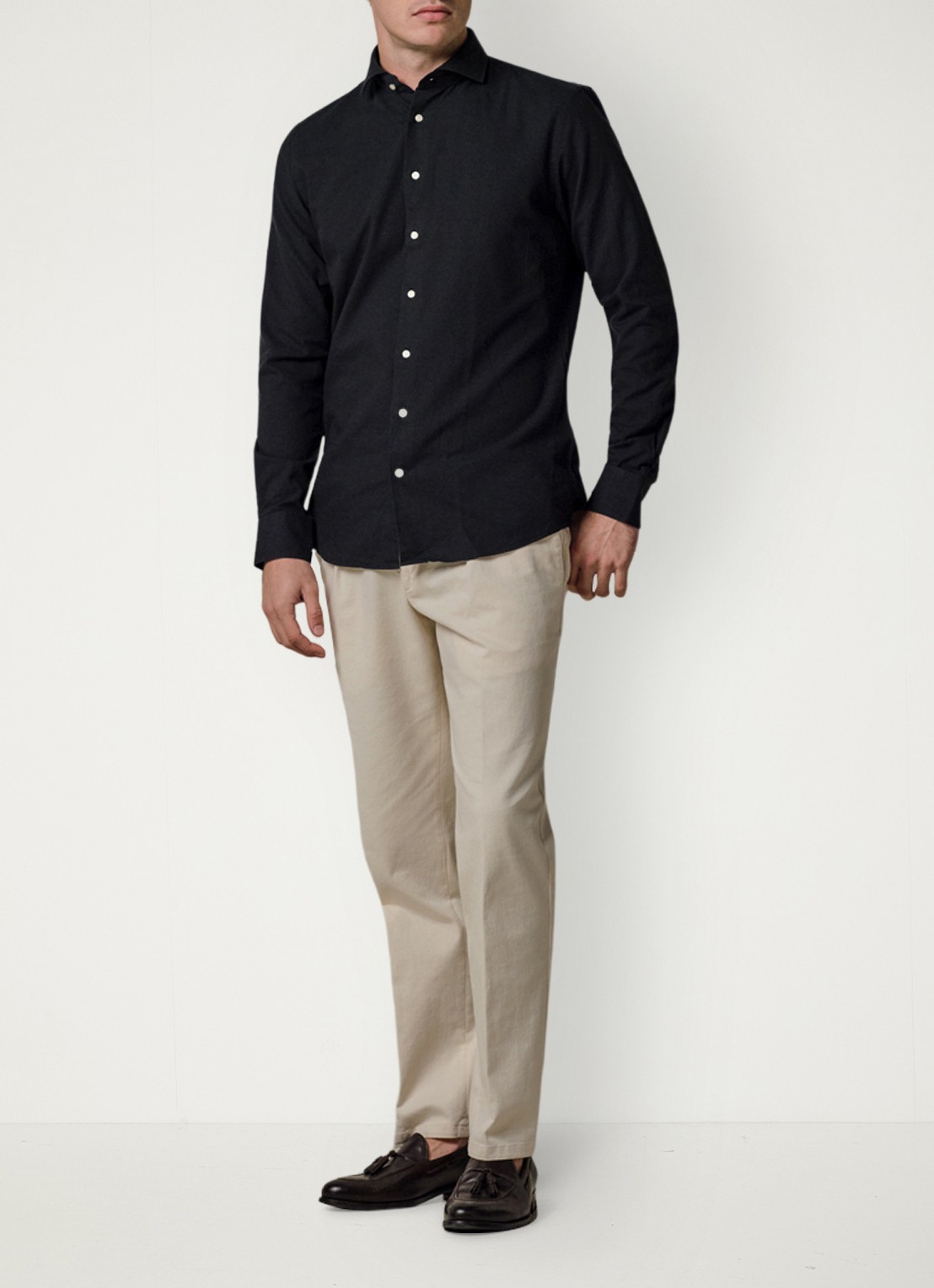Profuomo Slim fit overhemd in linnenblend - voorkant 2 donkerblauw
